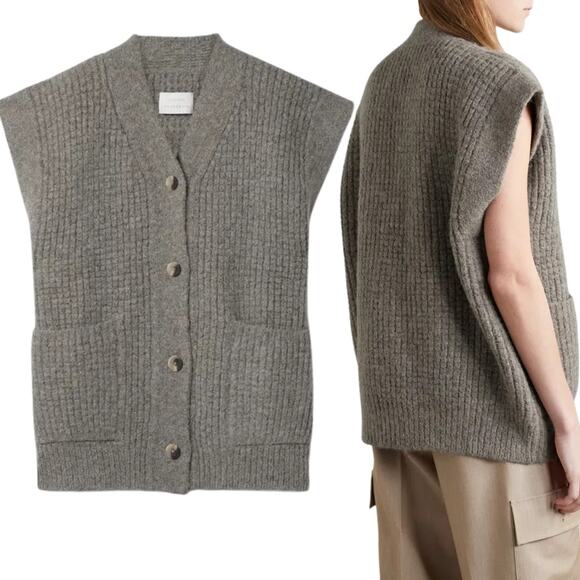 Lauren Manoogian Waffle Knit Alpaca Sleeveless Cardigan Sweater Vest Gray Size 1 - Picture 5 of 8